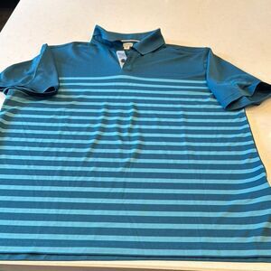 Ashworth Men's Blue Striped Polo golf size large, Shirt lightweight fabric, cool